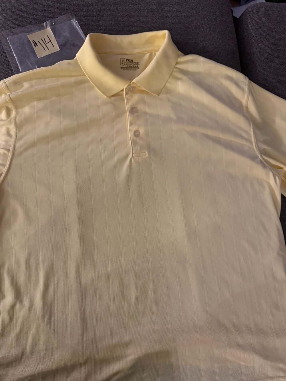 PGA Tour Golf Polo Shirt Size XXL Yellow Striped Textured Short Sleeve